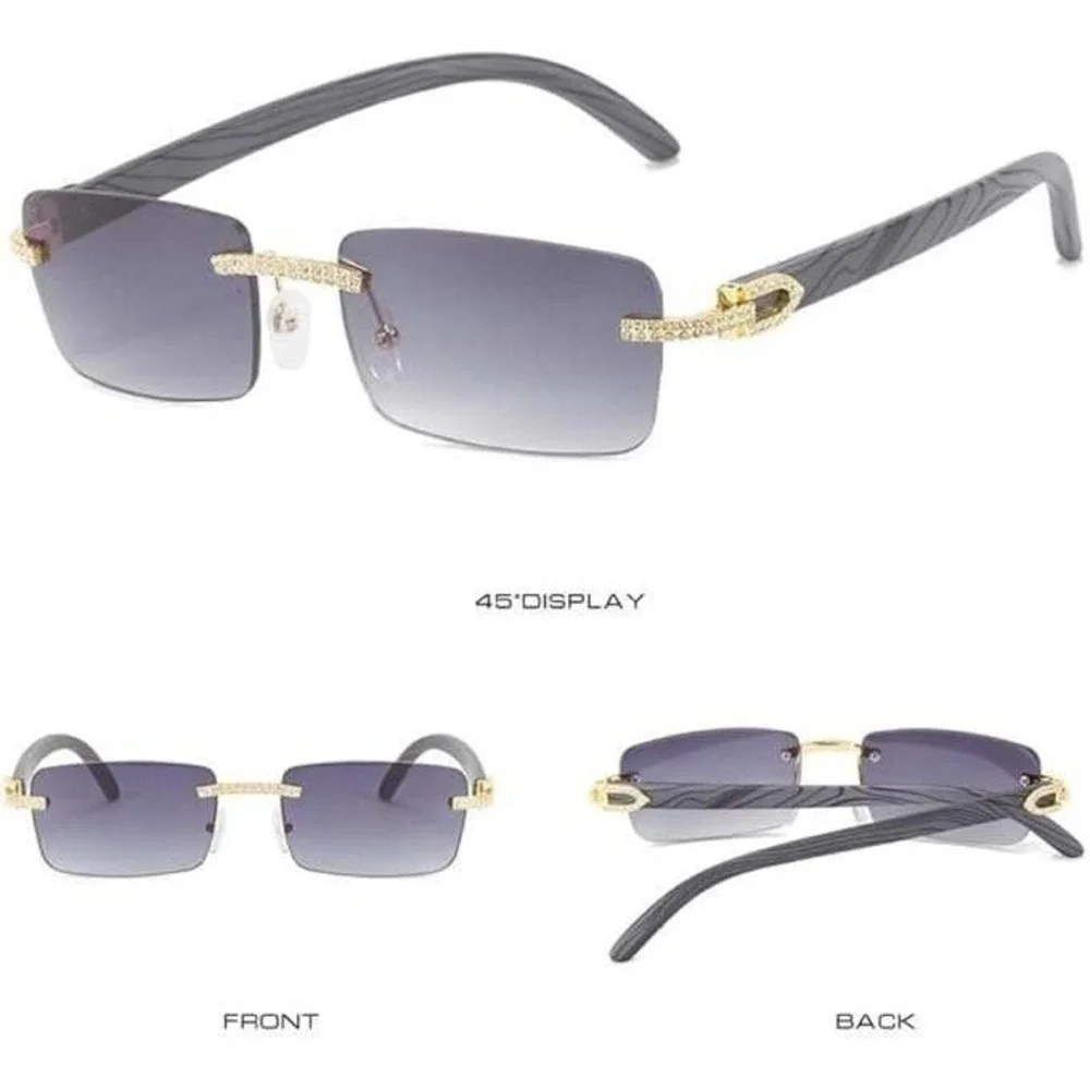 Men Sunglasses Square Rimless Street Wear Classic Trendy Diamond Shades Hip‎ Hop